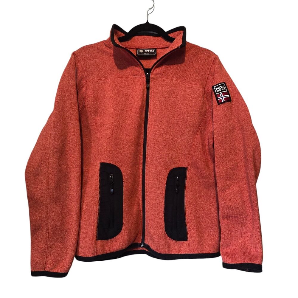 Nor Wear Full‎ Zip Sweater Men’s MED Icelandic Nordic Flag Pockets Outdoor Ski